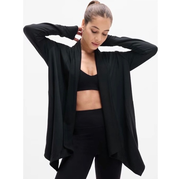 Athleta Sweaters - Athleta Pranayama Restore Wrap Cardigan XL Black Open Front Minimalist Yoga